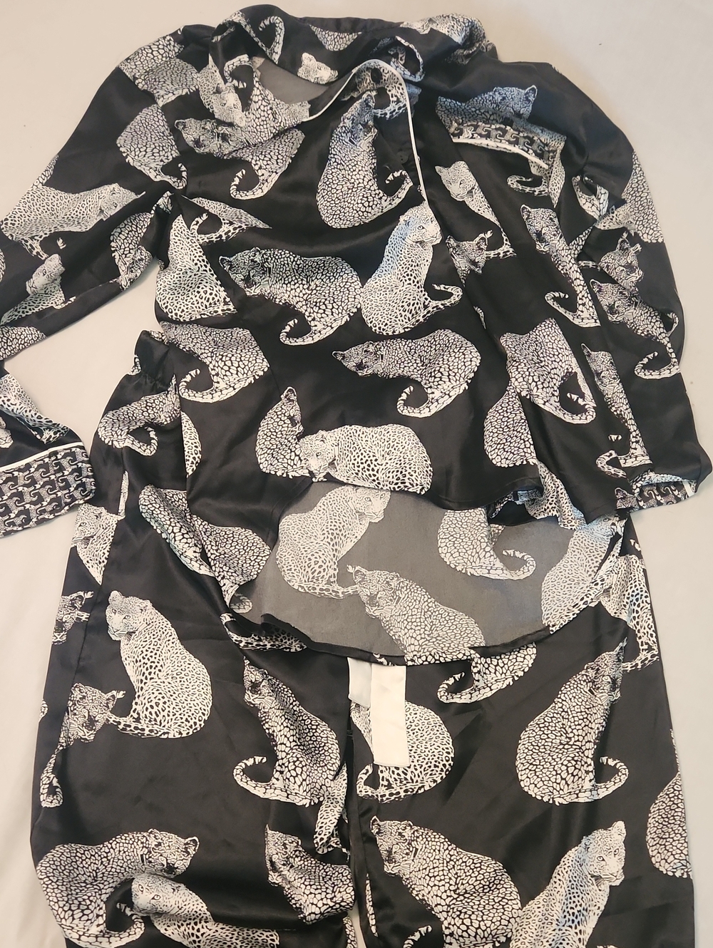 Victoria's Secret Black and White Leopard Satin Pajama Set